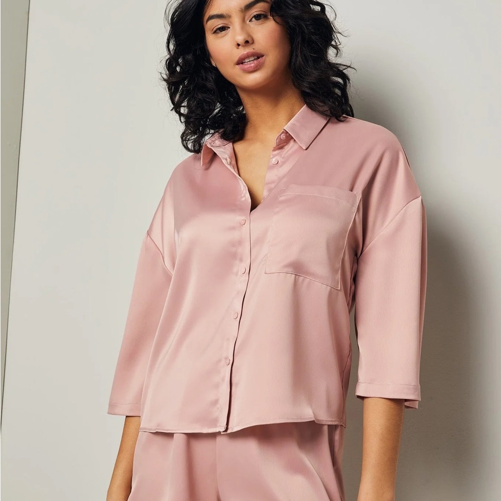 Elegant Pink Satin Sleepwear Set